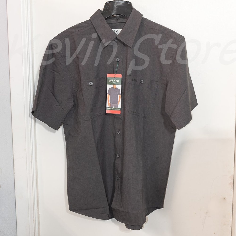 Gray Orvis Men’s Short Sleeve Woven tech shirt